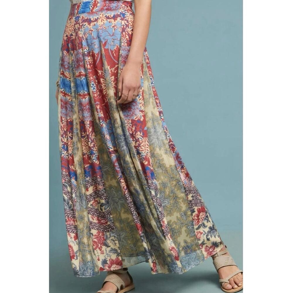 Anthropologie Hemant & Nandita Louvre Floral Paneled Maxi Skirt Size XL Boho